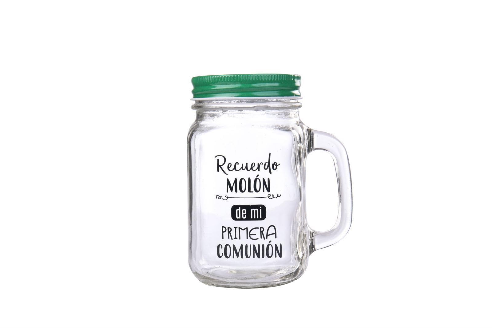 DISOK - Jarra Cristal con Caña Recuerdo Molón Color Verde en Caja Blanca - Jarras con Frases, Tazas Originales para Detalles, Recuerdos y Regalos de Comuniones (24)