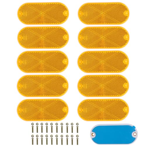 Image of 10 Pack Oval Reflectors Yellow Self Adhesive Or Drill Mount Quick Mount for Driveway Fence Gate Posts Trailers Safety Reflectors Automobiles Boats Mailboxes Reflector