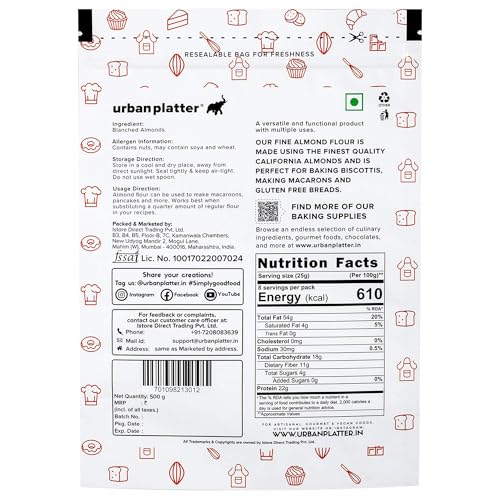 Urban Platter California Blanched Almond Flour, 500g (Naturally Gluten-Free | Finely Milled | Low-Carb | Ideal for Baking & Keto Recipes)