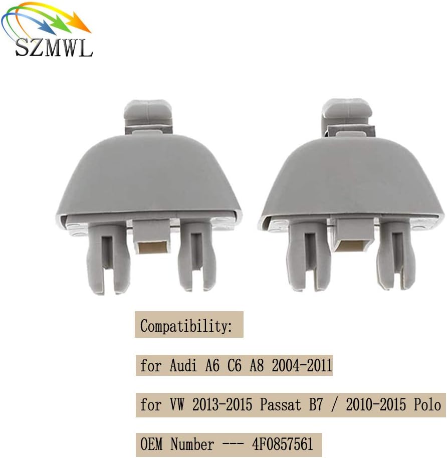 2Pcs Sun Visor Hook Clip Bracket Hanger for Audi A6 C6, Interior Visor Clip, Compatible with VW Passat B7 Polo 4F0857561 - Gray