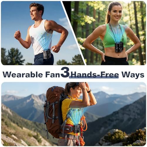 Image of Portable Waist Fan, 6000mAh Wearable Clip-on Fan with 16000RPM High Speed Airflow, 40H Max Runtime, 6 Speeds Hands-Free Neck Fan & Shirt Fan for Outdoor Work, Construction, Camping, Gardening