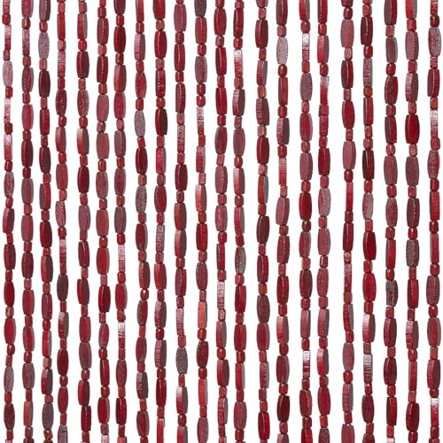 HYVAKUPPA 35.5' x 75' Bamboo and Wood Beaded Curtain for Doorway 52 Strands Handmade Bohemian Door Beads Curtain Boho Hanging Room Divider for Bedroom Living Home Decor, Wine Red