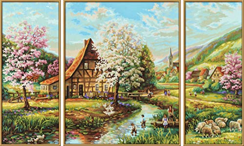 Schipper 609260664 Malen nach Zahlen - Ländliche Idylle - Bilder malen für Erwachsene, inklusive Pinsel und Acrylfarben, Triptychon, 50 x 80 cm – Bild 4