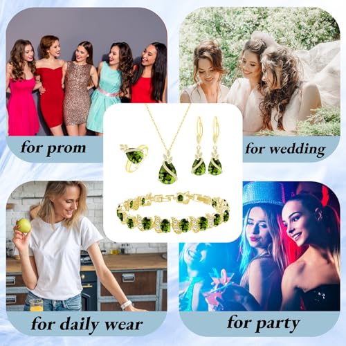 GZWHD Conjunto de joias para mulheres, brincos de zircônia cúbica, colar, pulseira, baile, festa, ca