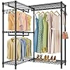 Vipek l4 garment rack l shaped clothes rack for corner freestanding portable wardrobe closet heavy duty clothing rack with 3 hanging rods 2 side hooks 433lx291wx764h max load 810lbs black  urban country home decor