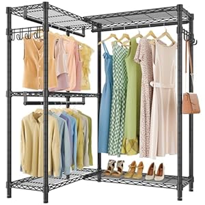 VIPEK L4 Garment Rack L Shaped Clothes Rack for Corner, Freestanding Portable Wardrobe Closet Heavy Duty Clothing Rack with 3 Hanging Rods & 2 Side Hooks, 43.3"Lx29.1"Wx76.4"H, Max Load 810LBS, Black VIPEK L4 Garment Rack L Shaped Clothes Rack for Corner Freestanding Portable Wardrobe Closet Heavy Duty Clothing Rack with 3 Hanging Rods 2 Side Hooks 433Lx291Wx764H Max Load 810LBS Black