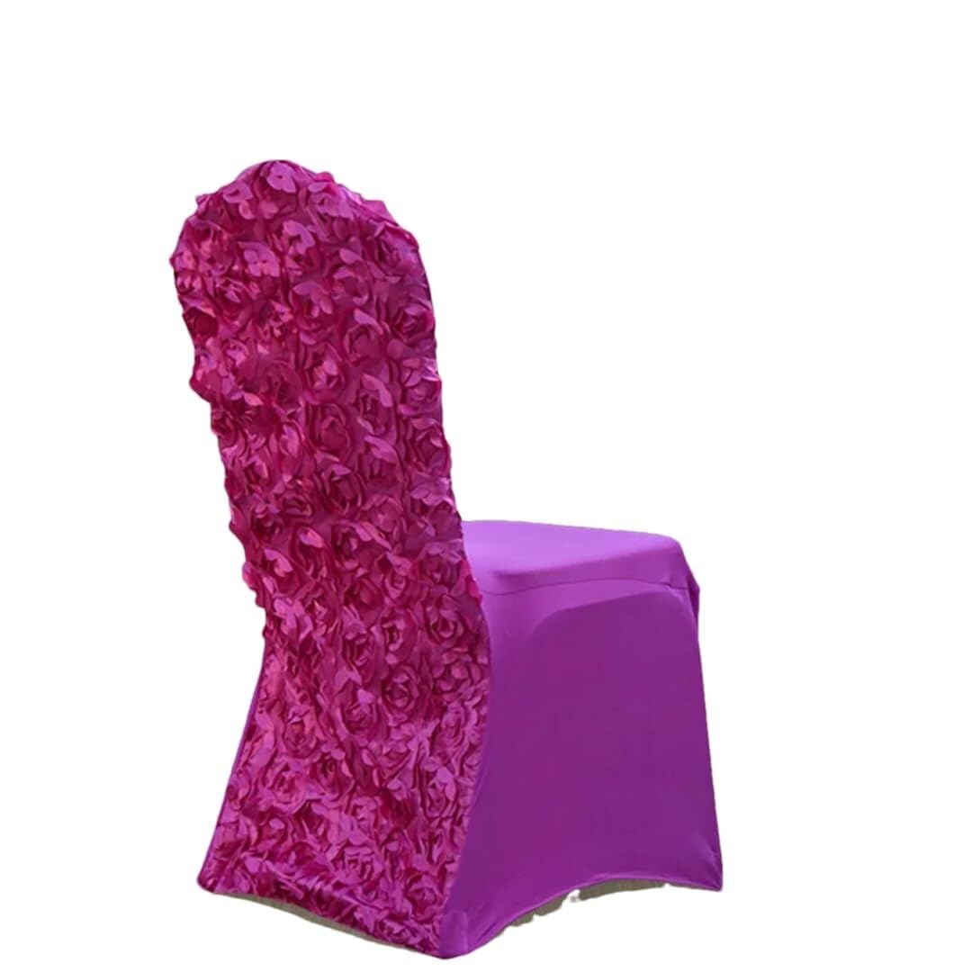 PBTMCD Stretch Spandex Dining Chair Covers With Rosette Back, Universal Satin Slipcovers For Wedding Banquet Hotel, Protector(Red8,50pcs)