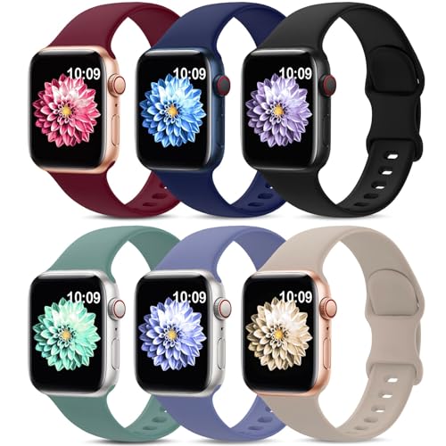 AMSKY 6 Piezas Correas de Silicona Compatible con Correa Apple Watch 40mm 44mm 42mm 46mm 45mm 41mm 38mm 49mm para Mujer Hombre, Sport Compatible con iWatch Series 11 10 9 8 7 6 5 4, SE 3 2 1