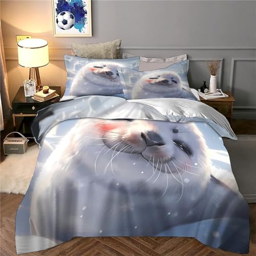 Linge de lit animal phoque 3D et ensemble de literie microfibre King 220x240cm doux - 6