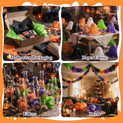 Image of TUXIYA 160 Sheets Halloween Tissue Paper,4-Color 14 inchX20 inch Tissue Paper Bulk