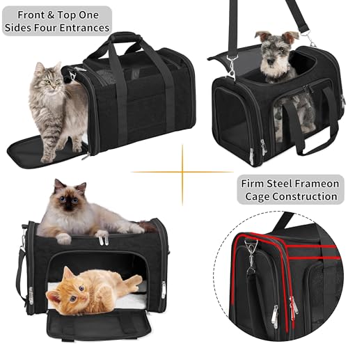 Soft-Sided Cat/Dog/Pet Carrier, Collapsible Pets Travel Carriers for Big Cats/Small Dogs with Shoulder Strap & Removable Mat, Mesh Puppy Carry Bag, Up to 16 Lbs, TSA Airline Approved(Black) - Image 6