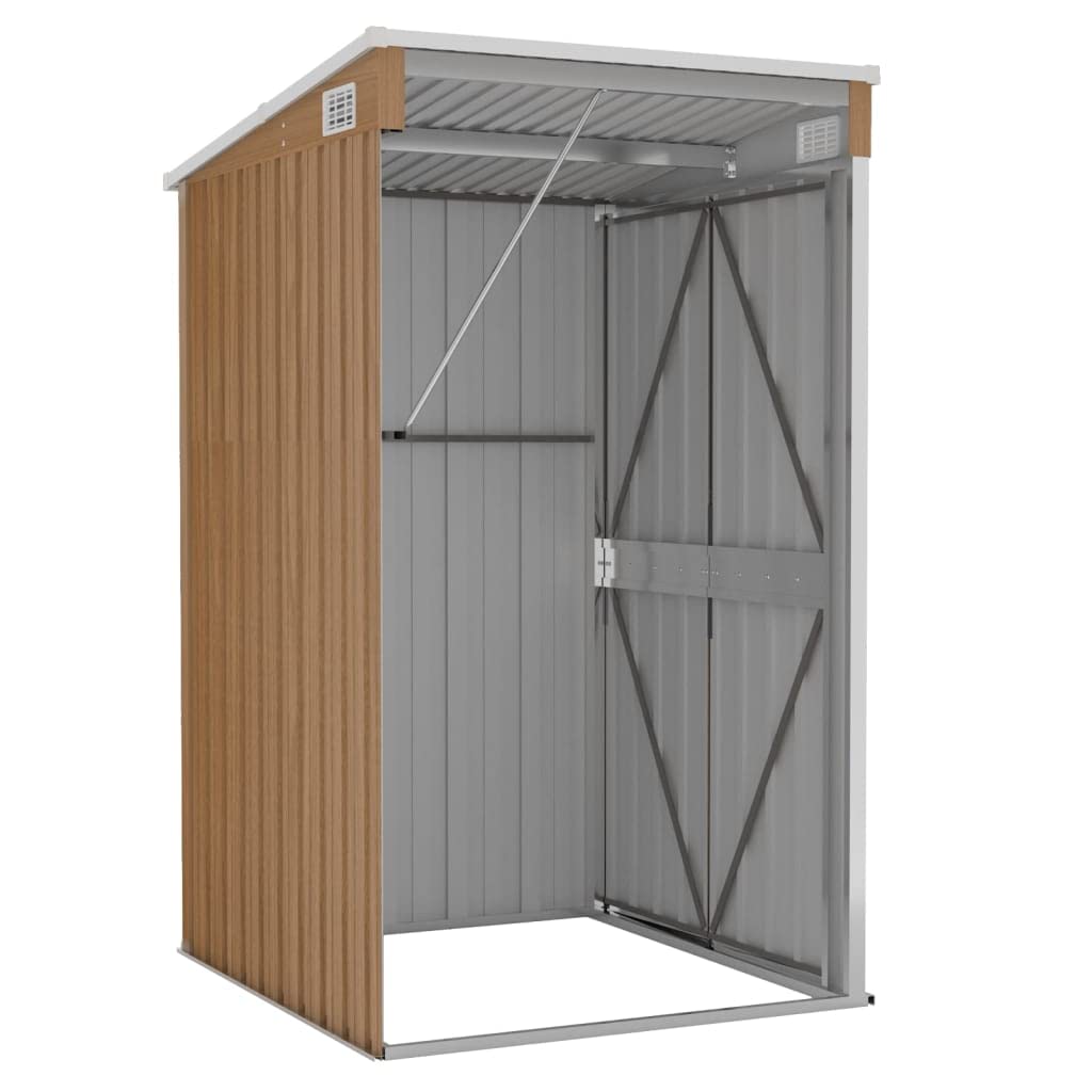vidaXL Cobertizo Jardín Pared Accesorio Patio Cubierta Organizador Espacio Almacenamiento Caseta con Puerta para Casa Acero Galvanizado Marrón
