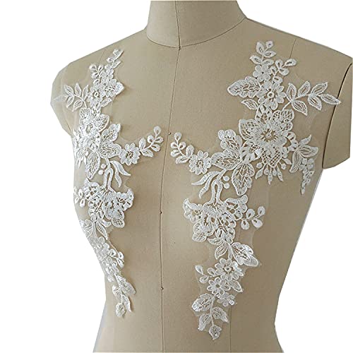 Mirror Pair Corded Applique Embroidery Flower Leaf Ivory Lace Motif Wedding Dress DIY Accessories Lace Decoration