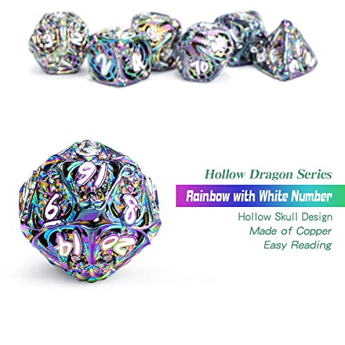 DNDND-Hollow-Metal-Dice-Set-7-PCS-Red-Hollow-Dice-with-Grogeous-Gift-Case-for-DND-Dungeons-and-Dragon-Tabletop-Game-Rainbow-with-White-Number