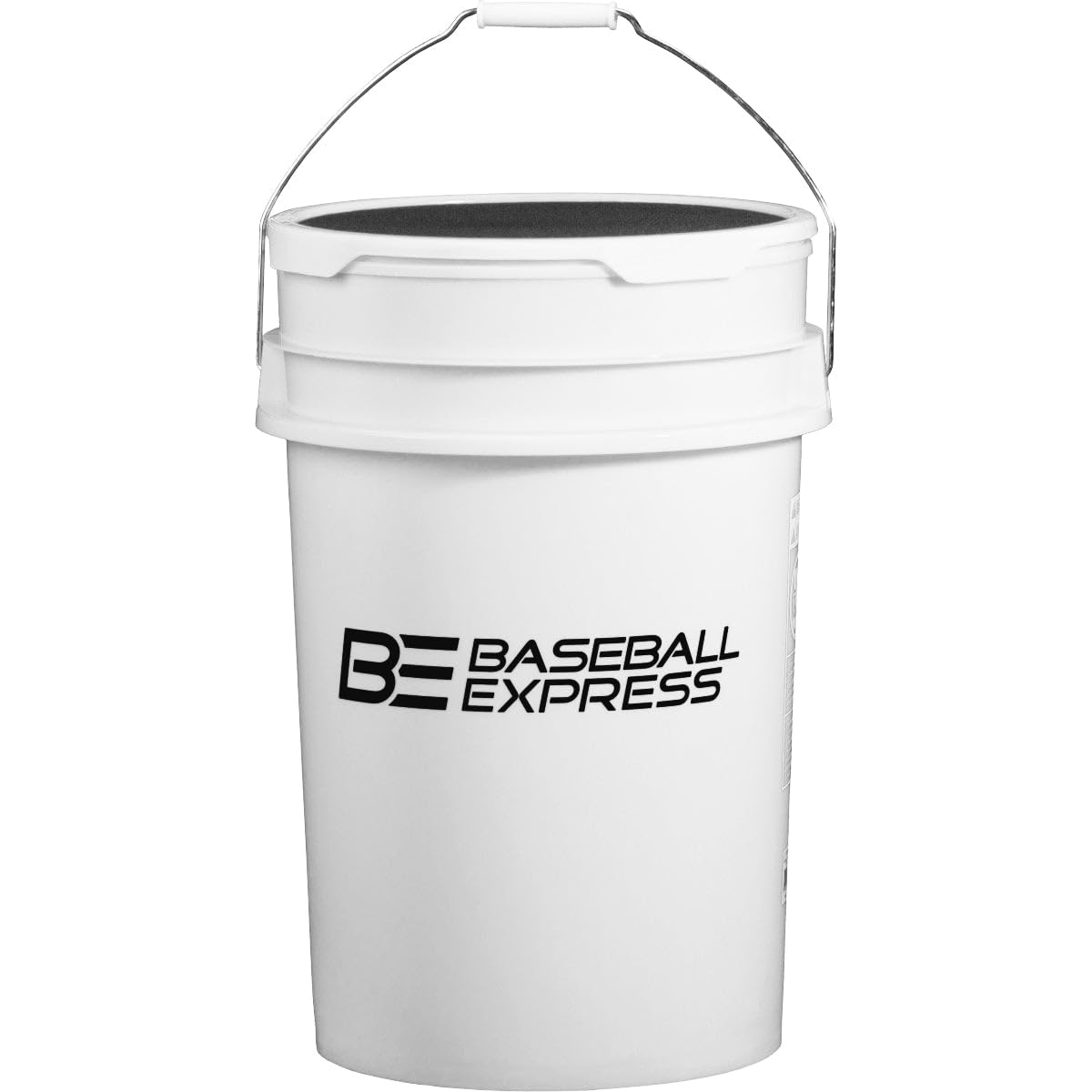 Baseball Express Baseball Bucket with Padded Seat, 6-Gallon Empty Plastic Bucket with Lid, Holds up to 5 Dozen Baseballs for Game or Practice, White