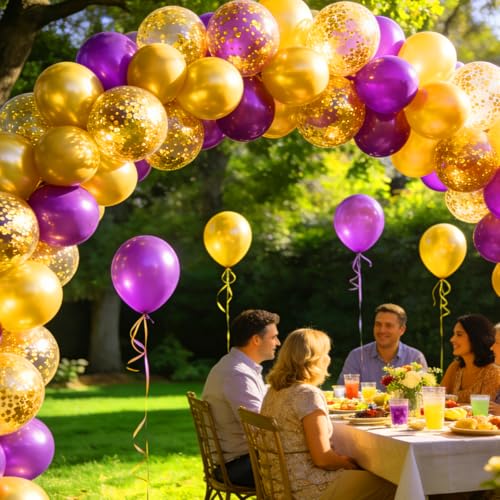 Image of Purple Gold Balloon Garland Arch Kit, 121 PCS Purple and Gold Balloons Purple Balloons for Birthday Graduation Wedding Anniversary Purple Gold Party Decorations