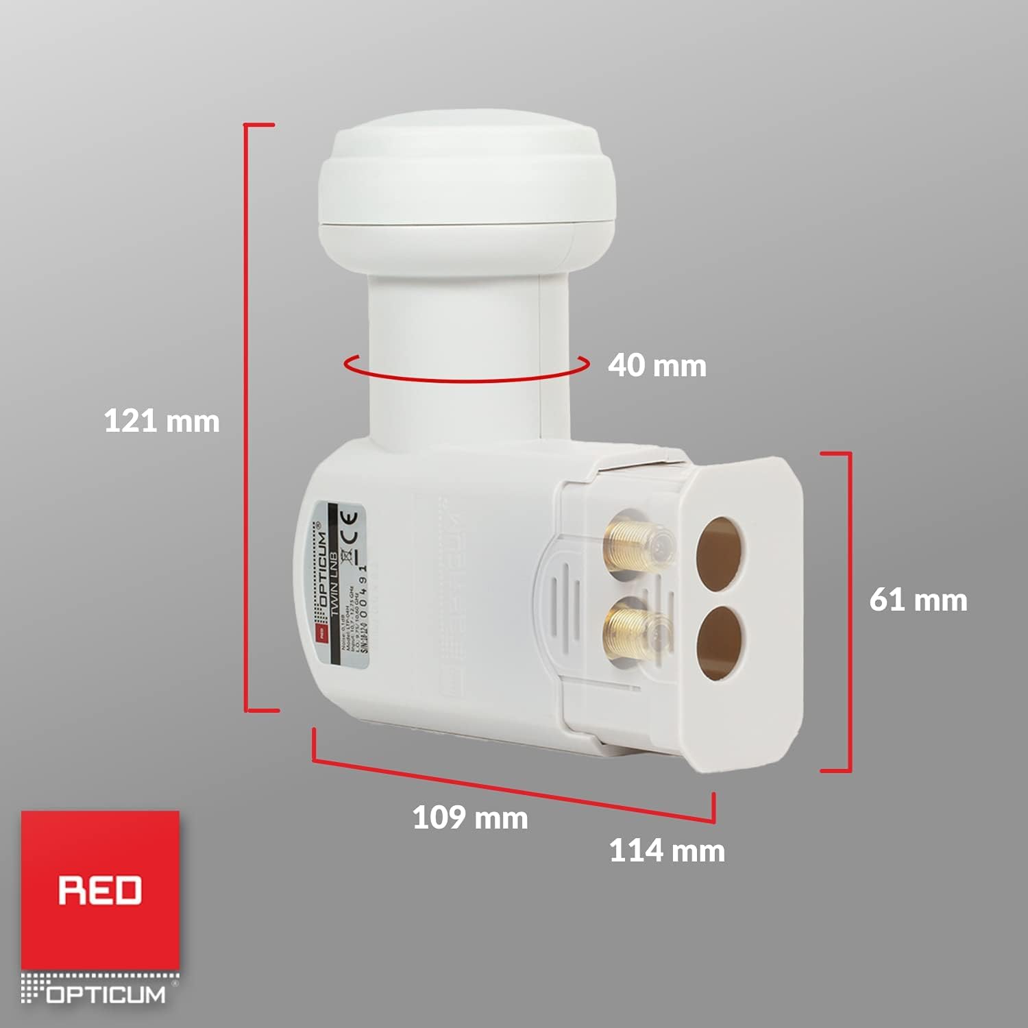 RED OPTICUM LTP 04H Twin LNB I LNB numérique 2x résistant à la chaleur et au froid avec seulement 0.1dB de bruit et protection contre les intempéries extensible I LNB satellite pour 2 abonnés blanc