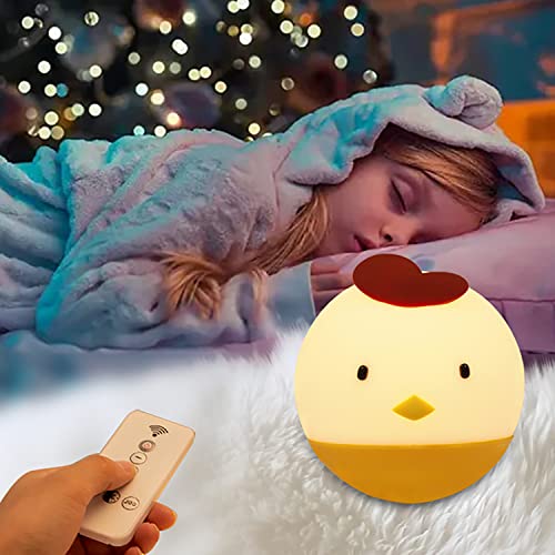 Cute Night Light For Kids, Kawaii Chick Silicone Baby Night Light For Room Decor, Nursery Night Light For Teen Toddler Children Gift, Rechargeable Led Bedside Lamp With Touch Sensor & Remote Control #TOP5