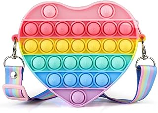 ENVEE Pop Bag it Sensory Fidget Toys, Poppets Handbag, Heart-shaped Pop Shoulder Bag for Girls and Women, Push Pop Purse, Pop Messenger bag Lovely Silicone Cartoon Bag Toy for Students Kids.
