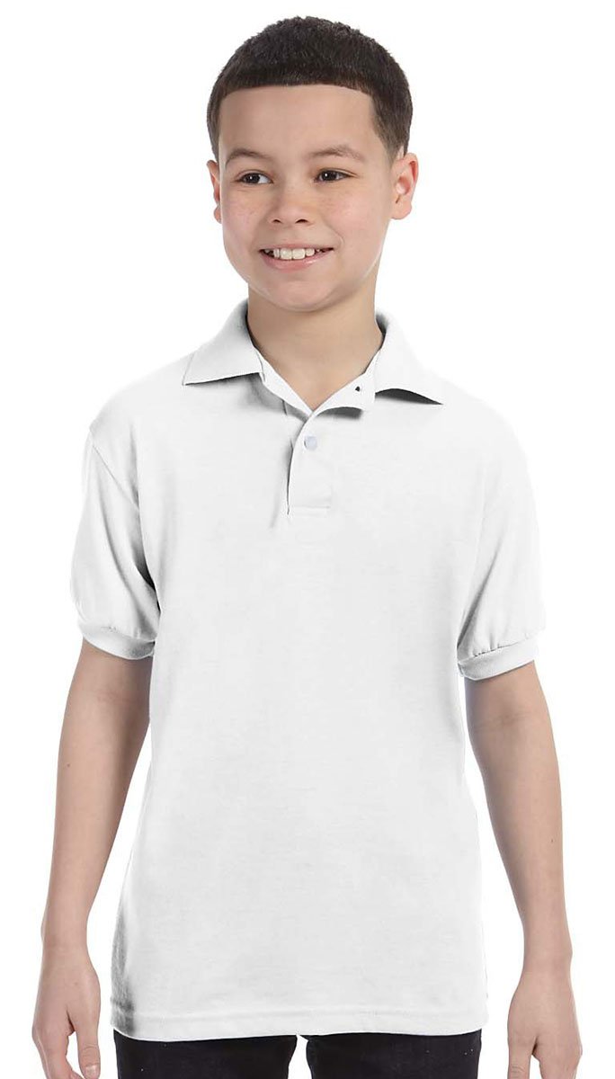 Polo blanc coton doux Hanes Kids XL tissu EcoSmart jersey résistant lavages