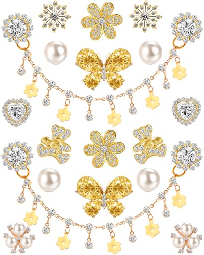 Gold Bling Shoe Charms Designer Jewelry Accessories for Women Girls Luxury Rhinestone Butterfly Jewelry Shoe Decoration with Bling Girly Chains Fashion for Party Favors Birthday Gifts (gold)