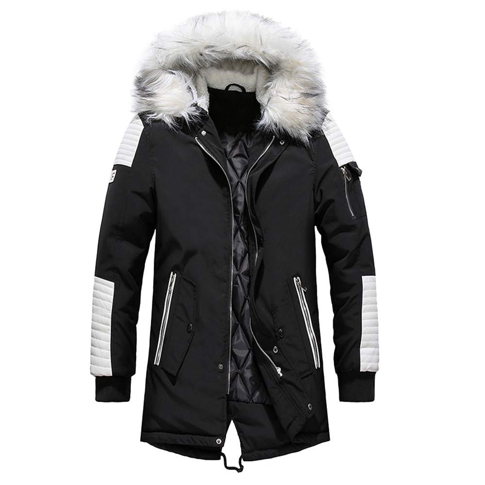 HARRYSTOREMens Winter Cotton Thick Warm Parka Long Thermal Jackets and Coats with Fur Hood Quilted Puffer Outwear