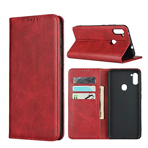 Cavor for Samsung Galaxy A11 Case,Cowhide Pattern Leather Case Magnetic Wallet Cover with Card Slots (6.4") -Wine Red