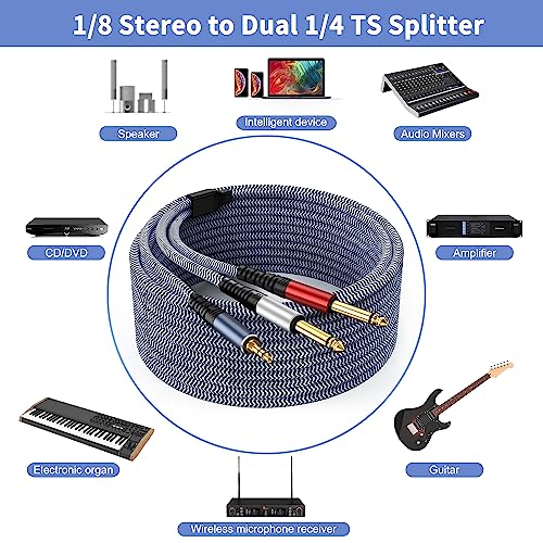 Image of 1 /8 Stereo to Dual 1 /4 Mono Cable 20ft, 3.5mm to Dual 1 /4 Cable, 1 /8 inch TRS Stereo to Dual 1 /4 inch Y Splitter for Smartphone,Tablet,Computer,CD Player,Speakers and Home Systems Amplifier