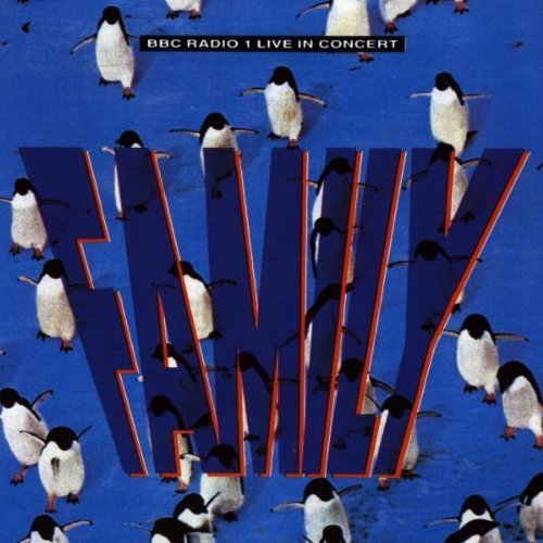 Album cover for Family: BBC Radio 1 Live in Concert, featuring the band name 'FAMILY' in large blue letters over a background of numerous penguins on a blue surface.