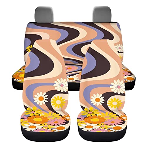 Image of Modysero Flower Print Car Seat Cover Full Set Novelty Soft Elastic All Season Automotive Seat Cover for Women Universal Auto Seat Cover Accessories Fit Most Cars Vehicles