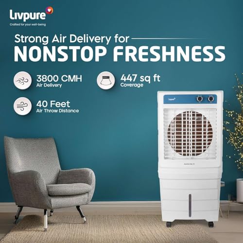 Image of Livpure Aerofrost Neo 70L Desert Air Cooler, White, Adjustable Speed, Ice Chamber, 5 Castor Wheels, Water Level Indicator, Works on Inverter