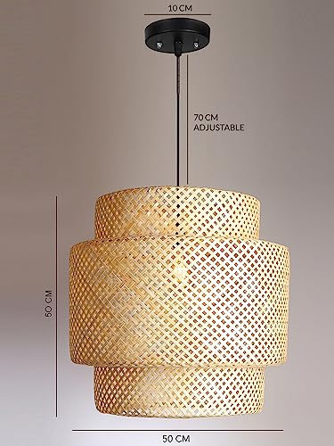 Image of Habere India-All the Cultures Fabricating India Bamboo Lamp shade | Pendant Lamps | Cane Lampshade | Rattan Lamp Shade | Wicker Lampshade (Diameter 50 CM, Height 50 CM)