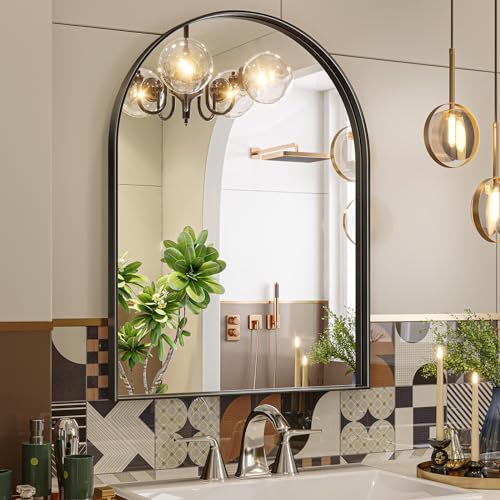 Brightify Arched Mirror, 23.9 x 31.9 Inch Black Arch Wall Mirror, Metal Frame Bathroom Mirror, Arched Top Bathroom Vanity Mirror for Living Room Bedroom Mantel Entryway Hallways by Brightify - Used condition - US$53.51