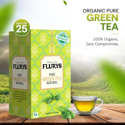 Image of Flurys Organic Green Tea Natural - Certified Organic Green Teabags | Detox & Antioxidant-Rich Wellness Tea | 25 Tea Bags