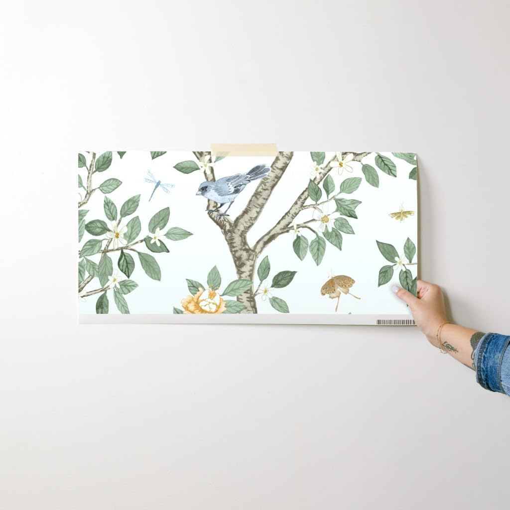 Removable Wallpaper Swatch - Chinoiserie Botanical Romantic Garden Sognbird Vintage Style Regencycore Custom Pre-Pasted Wallpaper by Spoonflower