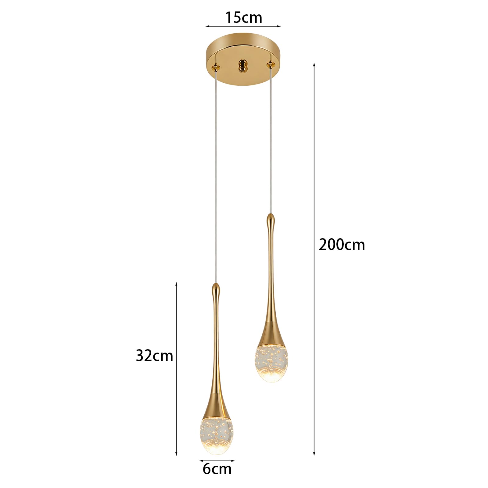2 luci LED Lampadario 10W Creativa Moderna Goccia d'acqua Lampada a Sospensione Cristallo Luce da Soffitto Luce Calda Illuminazione per Soggiorno Ristorante Scala