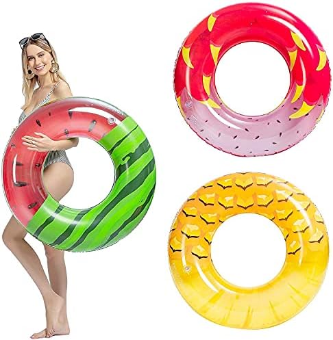 JOYIN Inflatable Pool Tube Raft 32.5 (3 Pack) with Fruits Painting, Funny Inflatable Pool Float Toys Swim Tubes for Swimming Pool Party Decorations
