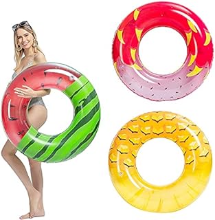 JOYIN Inflatable Pool Tube Raft 32.5 (3 Pack) with Fruits Painting, Funny Inflatable Pool Float Toys Swim Tubes for Swimming Pool Party Decorations
