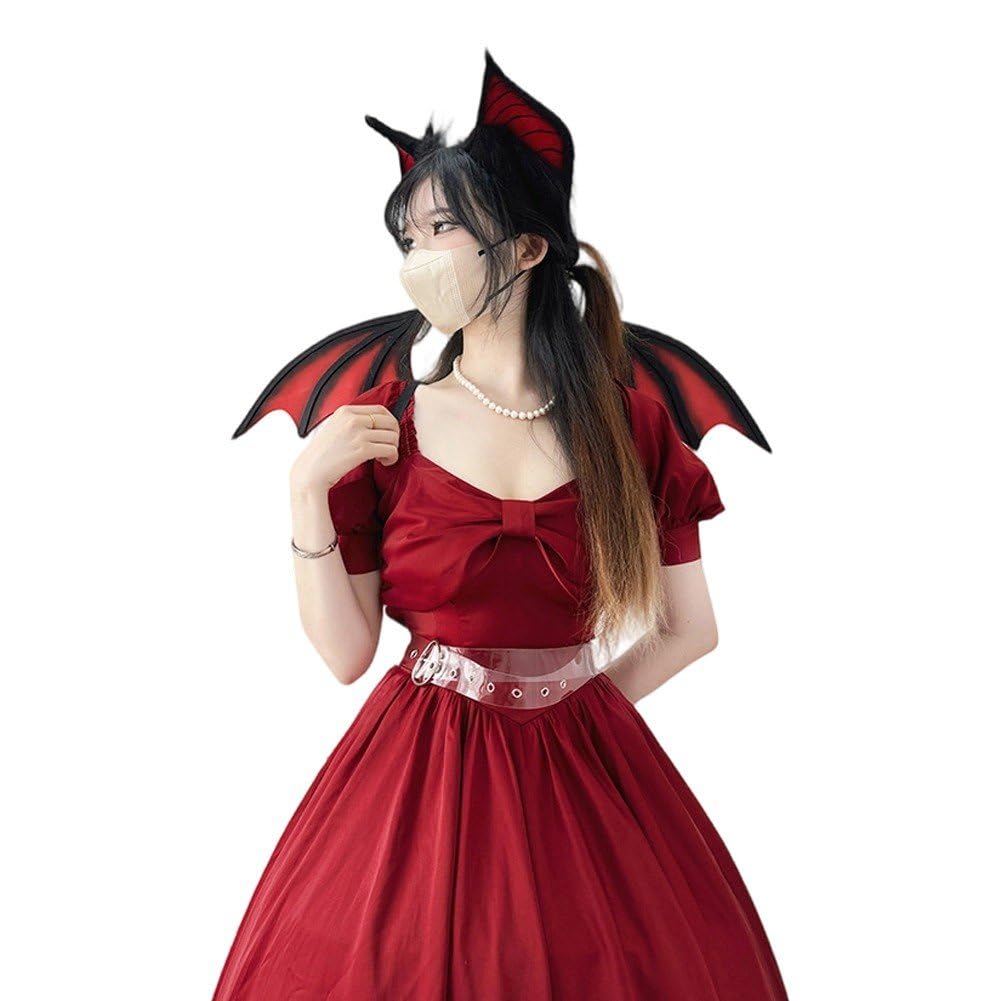 Ulxkmt Halloween Bat Costumes Set with Bat Hairbands Wings Tail Halloween Party Cosplay Costume Props Halloween Carnival Accessories for Women