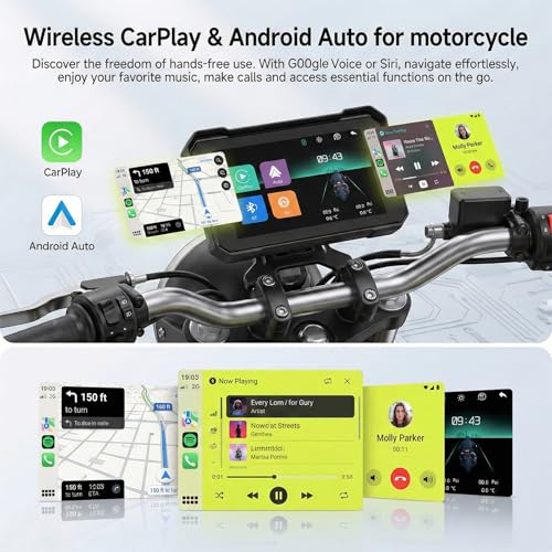 Image of Rimoody 5 Inch Portable Wireless CarPlay & Android Auto Motorcycle Screen, IP68 Waterproof Touchscreen GPS Navigation for Motorbike, Bluetooth Dual Mode, Anti-Theft, Support TPMS & TF Card