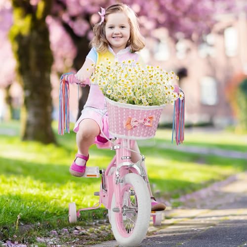 Image of Glaf Toddler Girls Bike for Age 2-12 Years Old | 12 14 16 20 Inch Kids Bike Girls Bicycle with Training Wheels,Basket,Doll Seat,Princess Style Kids Bicycle Gift