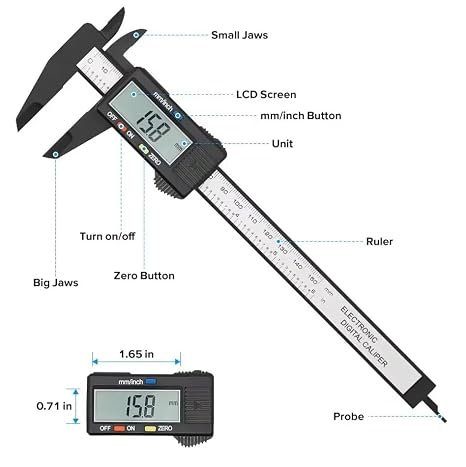 Digital Vernier Caliper,150mm 6 Inch Electronic Micrometer Caliper With Large Lcd Screen,Inch/Metric Conversion,24cm Ruler,Precision Depth Gauge Measuring Tool for DIY,Household,Jewelry,Woodworking