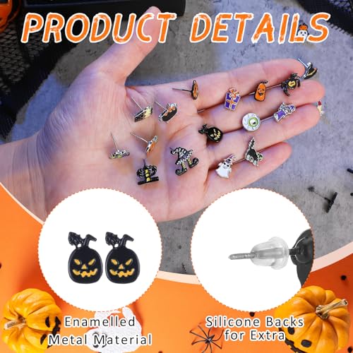 Estune 60 Pairs Halloween Earrings Bulk for Women Halloween Cute Stud Earrings Sets Ghost Pumpkin Witch Party Jewelry Gifts2