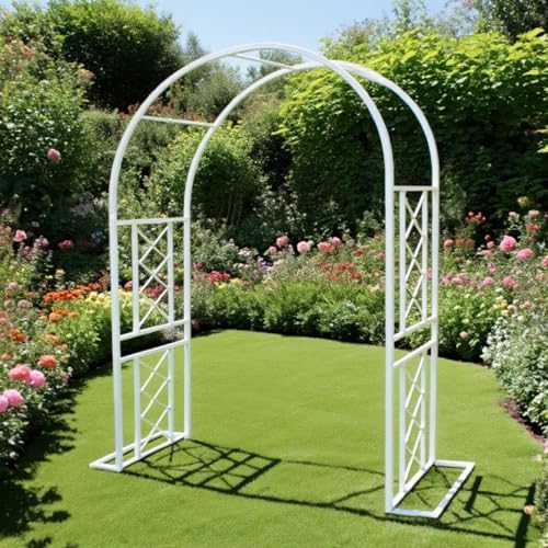 Sturdy Metal Garden Arch for Climbing Plants, Outdoor Wedding Trellis, 86.6" W x 90.5" H, Elegant Party Decoration, Durable Arbor for Gardens, White Finish