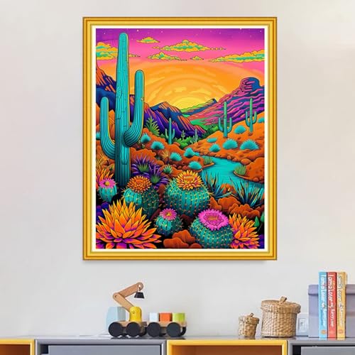 Image of Magxvouy Cross Stitch Kits Stamped Full Range of Embroidery Kits,Cross Stitch Patterns Needlework Kits for Beginners 11CT Printed Kits&Succulent Plant Sunrise 16x20 inch