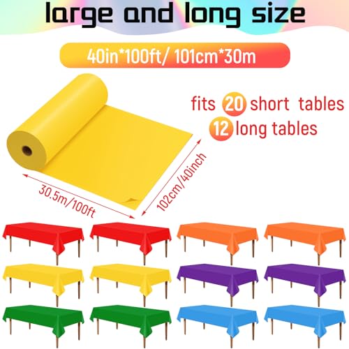 Image of Preboun 6 Pcs Rainbow Tablecloth Roll 6 Assorted Color 40 Inch x 100 Feet Plastic Tablecloth Colorful Disposable Table Cloths for Fiesta, Banquet, Wedding, Birthday, Party Decorations(Classic Color)
