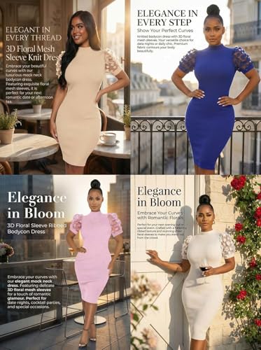 Image of Annystore Women's Mesh See Through Sheer Dress Short Puff Sleeve Bodycon Dress Mock Neck Sexy Club Party Midi Dress Clubwear