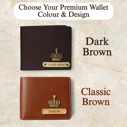 Image of Personalized Wallet for Men with Name & Charm | PU Leather Wallet, Pen & Keychain Combo Gift Set for Men | Birthday Anniversary Corporate Gift for Husband Boyfriend Father (Dark Brown)