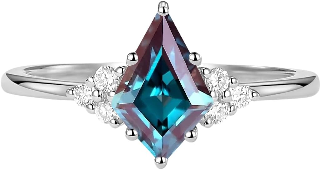 1ct 1.5ct 2ct Alexandrite Engagement Ring - Kite Cut Alexandrite Rings White Yellow Rose 10K 14K 18K Solid Gold Sterling Silver Alexandrite Anniversary Promise Ring for Women