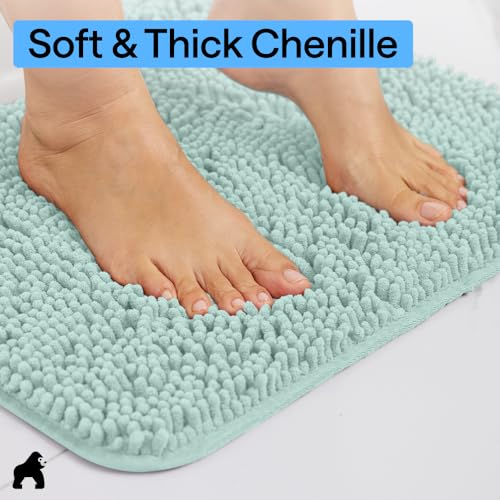Image of GORILLA GRIP Bathroom Rug Sets, Soft Chenille 2 Piece Area Rugs Set, Toilet Base Mat and 30x20 Carpet, Absorbent Microfiber Washable Mats Dry Quickly, Home Decor and Bath Room Accessories, Seablue